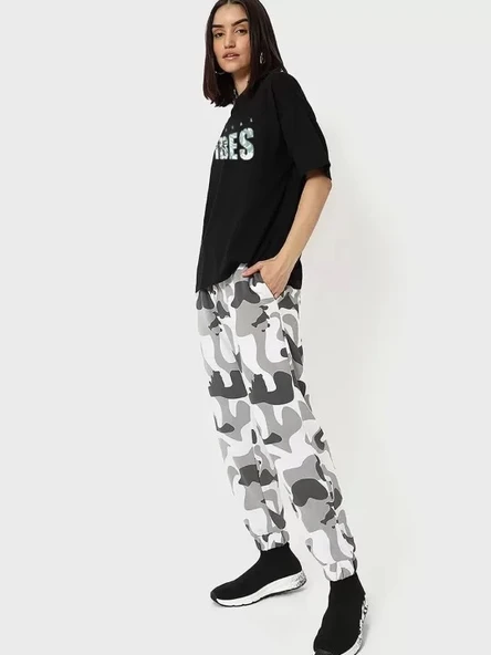 Kadın Baskılı Oversize T-shirt - Siyah - 2