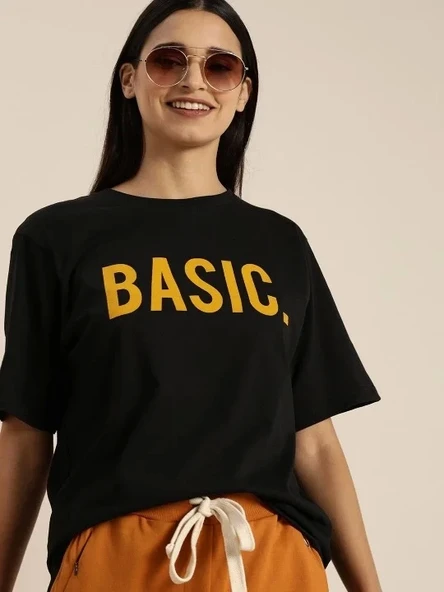 Baskılı Kadın T-shirt - Siyah ürün görseli