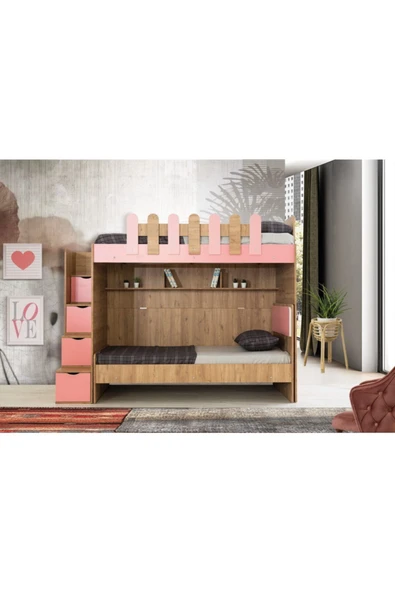 Güven Mobilya  90*90 Okyanus Ceviz / Pembe Karyola Çalışma Masa Kiwi Ranza - 6