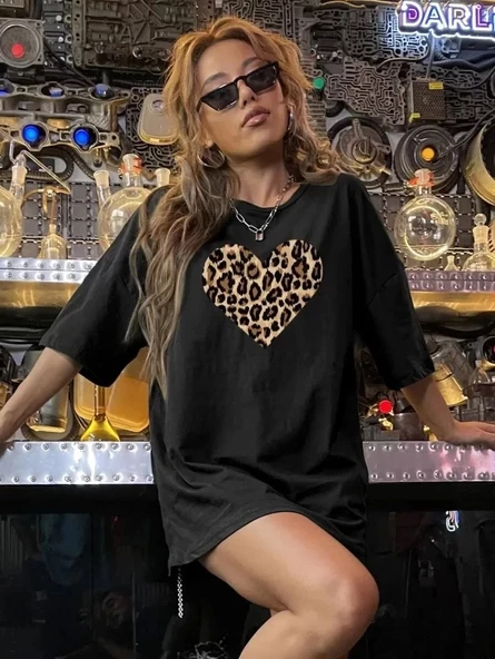 Baskılı Kadın T-shirt - Siyah - Resim 2