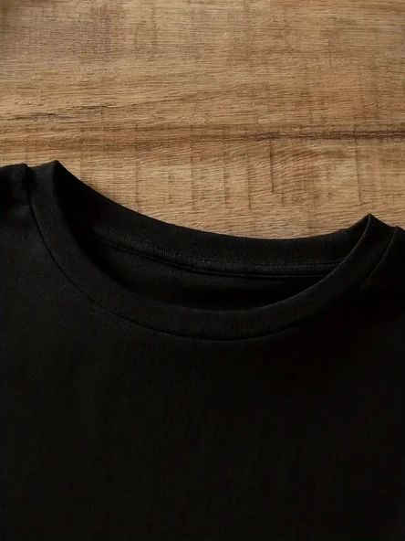 20/1 Penye Compack Ayı Baskılı Oversize Bisiklet Yaka Kısa Kol T-shirt - Siyah - 5