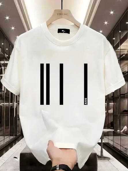 AICG Ön Arka Baskılı Bisiklet Yaka Kadın Oversize Bisiklet Yaka T-shirt - Beyaz - 1