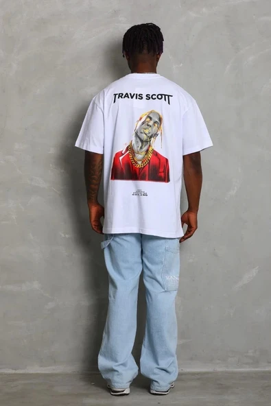 Unisex Oversize Baskılı Bisiklet Yaka T-Shirt - Beyaz - Resim 4