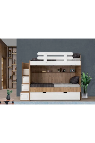 Güven Mobilya  90*190 Ceviz / Beyaz 3 Yataklı Okyanus Membran Kiwi Ranza