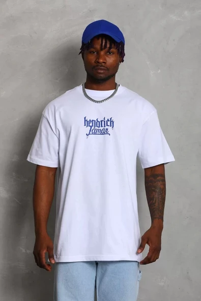 Unisex Oversize Baskılı Bisiklet Yaka T-Shirt - Beyaz - Resim 4