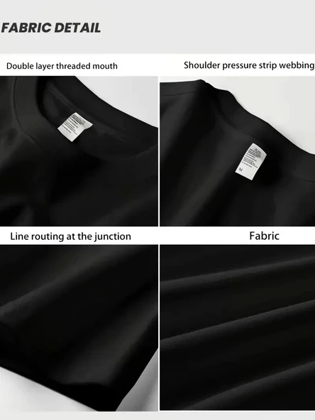 AICG Ön Arka Baskılı Bisiklet Yaka Kadın Oversize Bisiklet Yaka T-shirt - Siyah - Resim 3