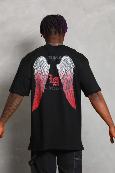 Unisex Oversize Baskılı Bisiklet Yaka T-Shirt - Siyah - Resim 5