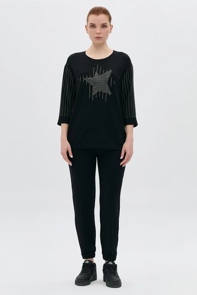 YILDIZ APLİKELİ TAŞLI ÇİZGİLİ TRUVAKARTSHİRT ürün görseli 1