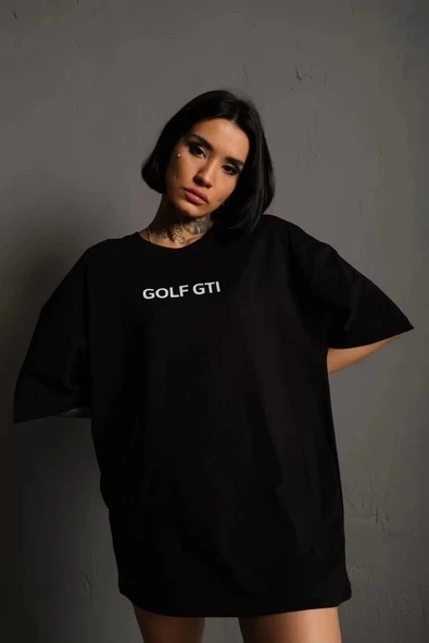 Kadın Sırt Golf Gtı Baskılı Oversize T-shirt - Siyah - Resim 3