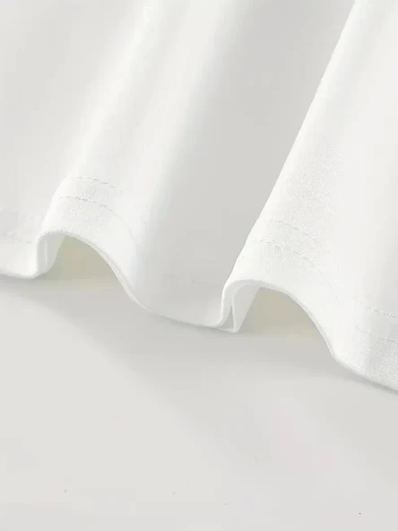 20/1 Penye Compack Baskılı Oversize Kısa Kol Bisiklet Yaka T-shirt - Beyaz - Resim 4