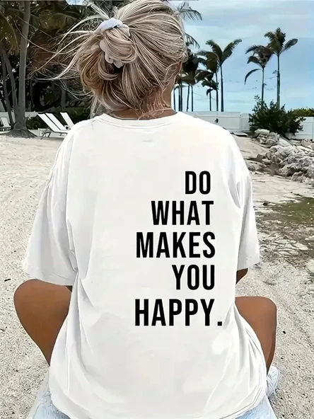 Do What Makes You Happy Unisex Linemen Oversize Baskılı T-shirt - Beyaz ürün görseli