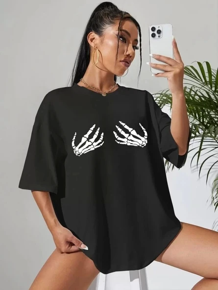Baskılı Kadın T-shirt - Siyah - 3