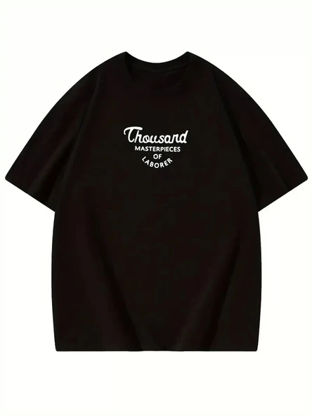 Thousand Ön Arka Baskılı Oversize Bisiklet Yaka T-shirt - Siyah - Resim 2