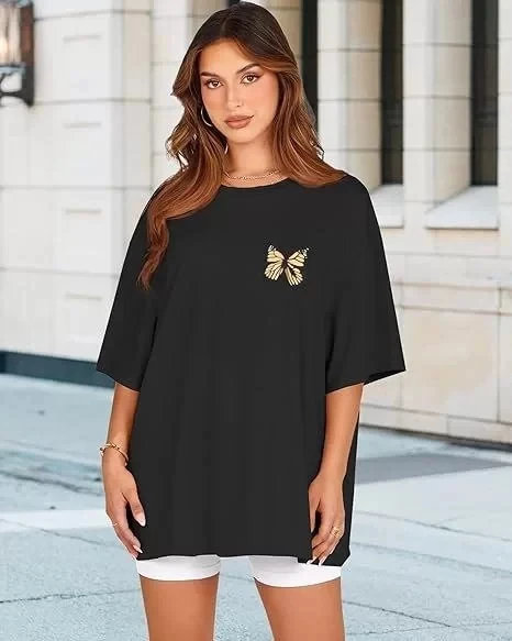 Kadın Bisiklet Yaka Baskılı T-shirt - Siyah - 5