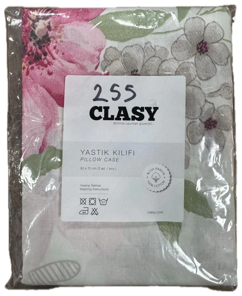 Clasy %100 Pamuk 2 Adet Yastık Kılıfı Çiçekli Beyaz - 2