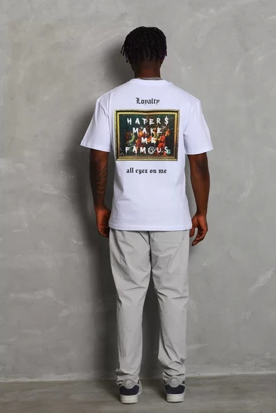 Unisex Oversize Baskılı Bisiklet Yaka T-Shirt - Beyaz - Resim 3