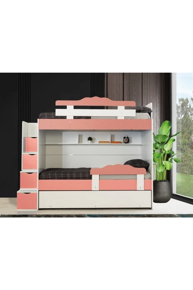 Güven Mobilya  90*190 Deniz Beyaz / Pembe 3 Yataklı Okyanus Kiwi Ranza - 2