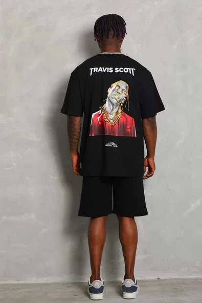 Unisex Oversize Baskılı Bisiklet Yaka T-Shirt - Siyah - Resim 5