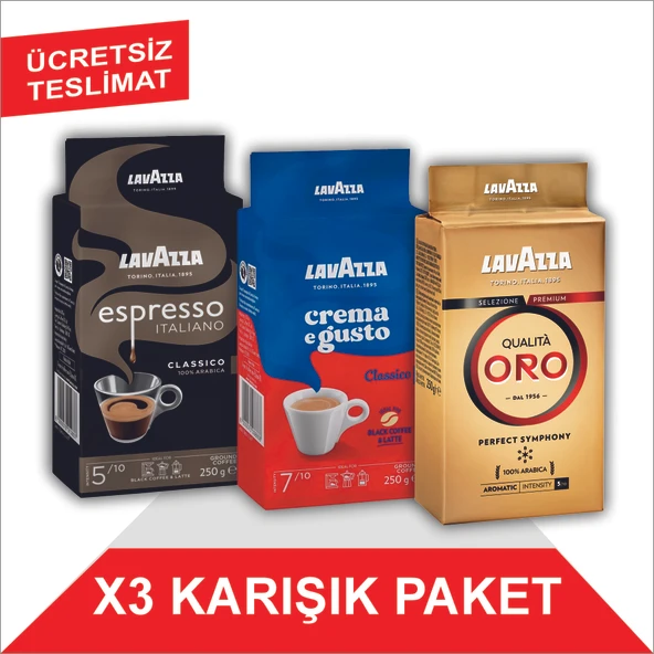 Lavazza Qualita Oro + Crema e Gusto + Espresso Classico Italiano Filtre Kahve (250gr) 3'Lü Paket