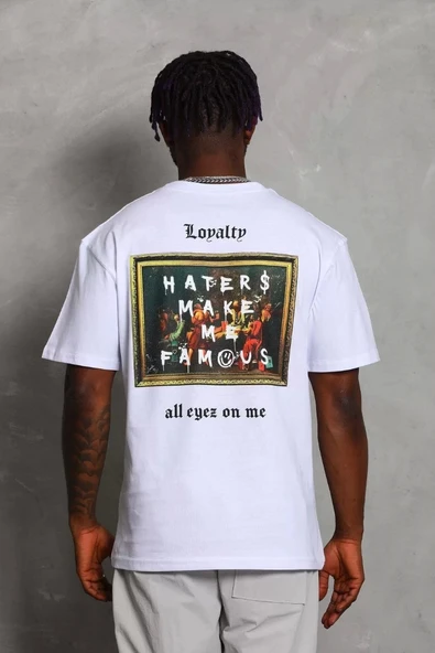 Unisex Oversize Baskılı Bisiklet Yaka T-Shirt - Beyaz - Resim 5