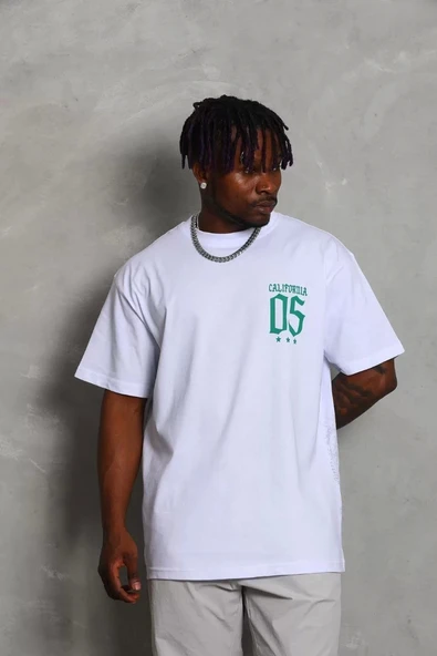 Unisex Oversize Baskılı Bisiklet Yaka T-Shirt - Beyaz - Resim 3