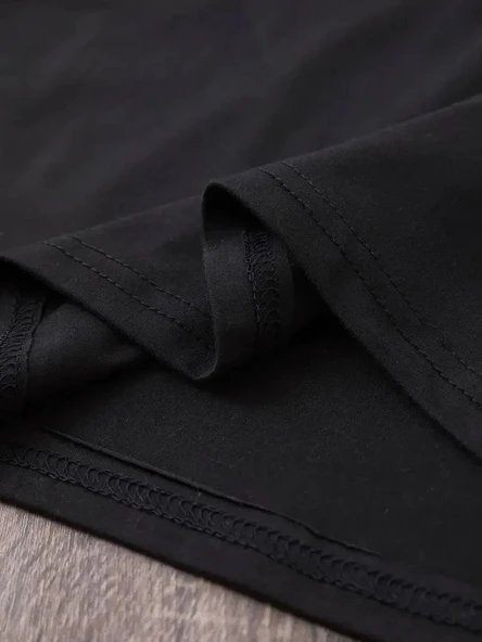 20/1 Penye Compack Baskılı Oversize Bisiklet Yaka Kısa Kol Yazlık T-shirt - Siyah - 3
