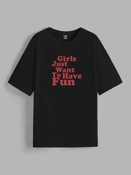 Kadın Baskılı Oversize T-shirt - Siyah - Resim 2