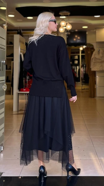 TÜL VE TAŞ DETAYLI ETEK - Resim 2