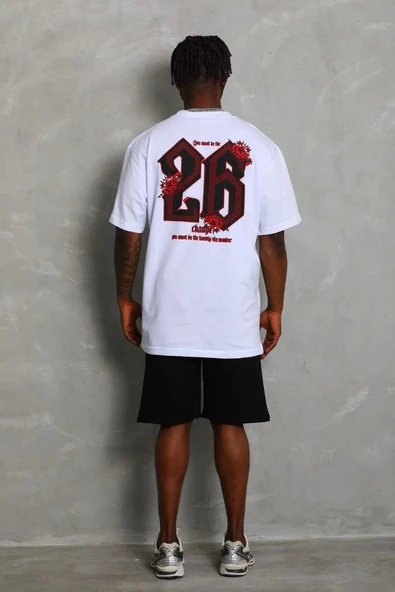 Unisex Oversize Baskılı Bisiklet Yaka T-Shirt - Beyaz - Resim 3