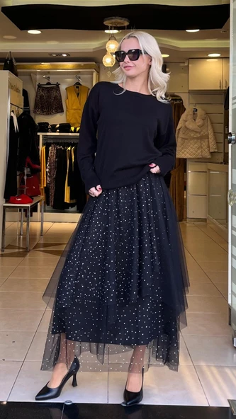 TÜL VE TAŞ DETAYLI ETEK ürün görseli