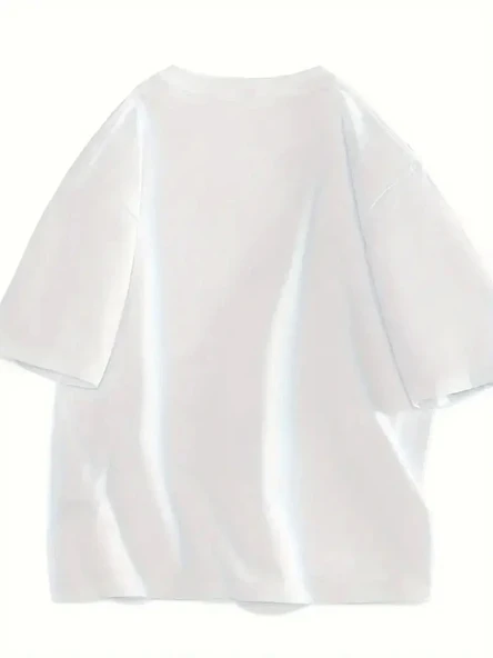 20/1 Penye Compack Gülücük Baskılı Oversize Bisiklet Yaka Kısa Kol Yazlık T-shirt - Beyaz - Resim 4