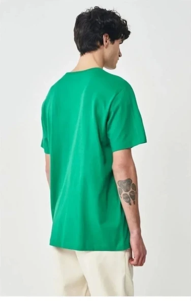 Erkek 24/1 Düz A Kalite Oversize T-shirt - Yeşil - Resim 2