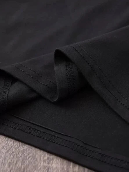 20/1 Penye Compack Baskılı Oversize Bisiklet Yaka m Kısa Kol Yazlık T-shirt - Siyah - Resim 4