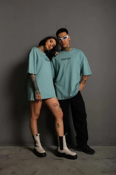 Kadın Sırt Golf Gtı Baskılı Oversize T-shirt - Mint Yeşili - Resim 2