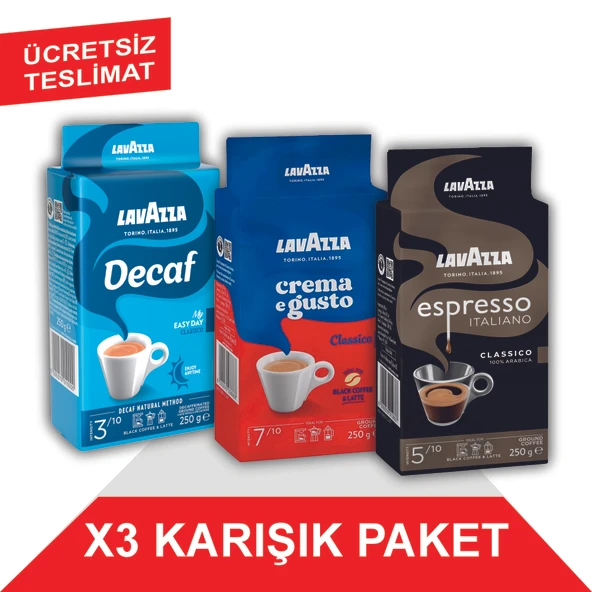 Lavazza Decaf My Easy Day Classico + Crema e Gusto + Espresso Classico Italiano Filtre Kahve (250gr) 3'Lü Paket ürün görseli 1