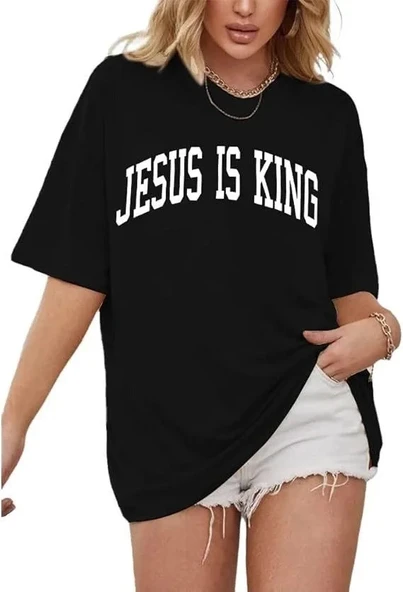 Kadın Bisiklet Yaka Kısa Kol Baskılı T-shirt - Siyah - Resim 4