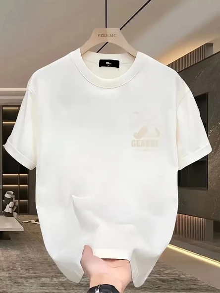 Geniş Kesim Pamuklu Tişört - "GANDHI The Project" Baskılı, Beyaz, Rahat Kesim, Kısa Kollu, Günlük Kıyafet, Her Gün Giyil - Resim 2