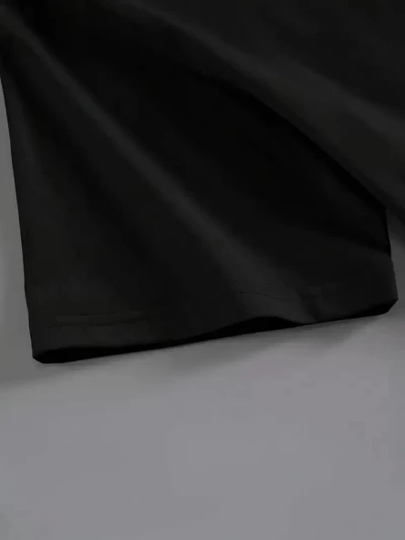 20/1 Penye Compack Baskılı Oversize Kahve Desenli Kadın Kısa Kol Yazlık T-shirt - Siyah - Resim 2