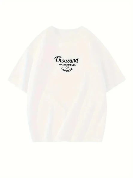 Thousand Ön Arka Baskılı Oversize Bisiklet Yaka T-shirt - Beyaz - Resim 2