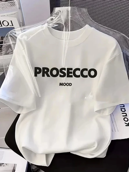 20/1 Penye Compack Baskılı Oversize Kısa Kol Bisiklet Yaka T-shirt - Beyaz ürün görseli