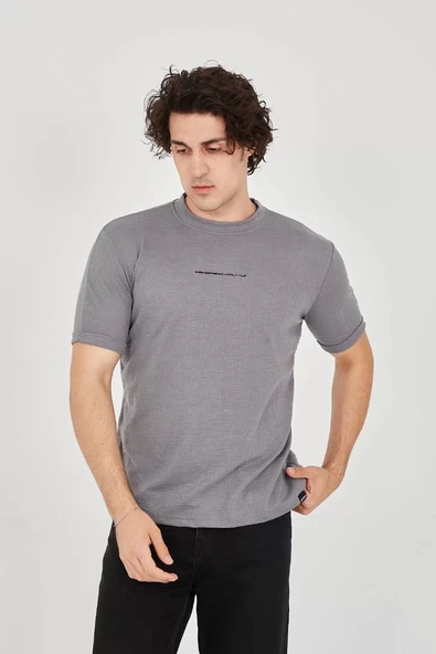 Unisex Jakar Kumaş Slim Fit T-Shirt - Boyalı Gri ürün görseli