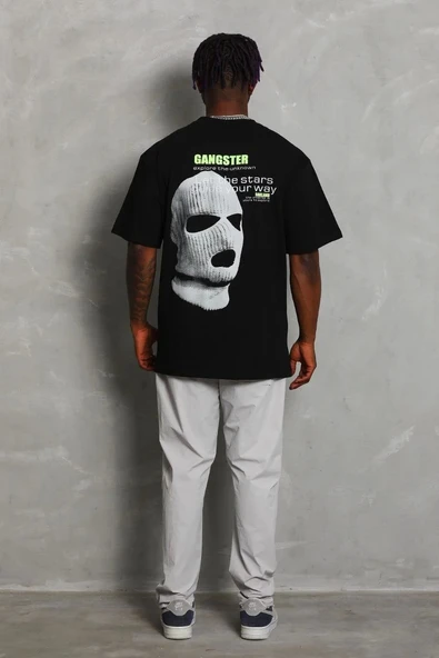 Unisex Oversize Baskılı Bisiklet Yaka T-Shirt - Siyah - Resim 6