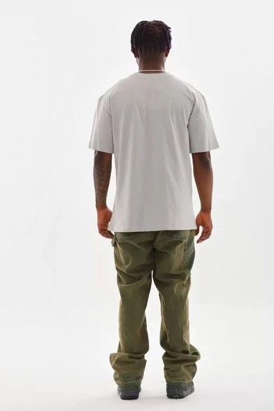 Unisex Baskılı Oversize T-Shirt - Gri - 2