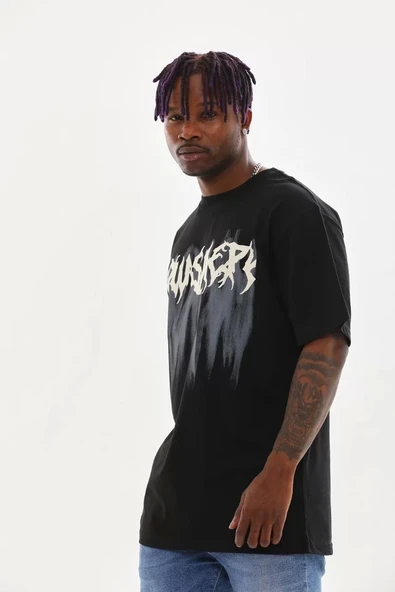 Unisex Baskılı Oversize T-Shirt - Siyah - Resim 3