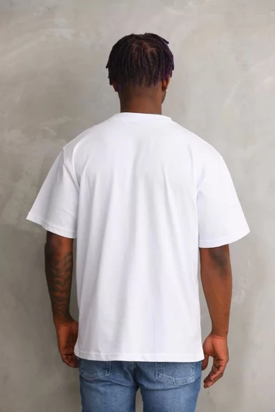 Unisex Oversize Kolye Dahil T-Shirt - Beyaz - 6