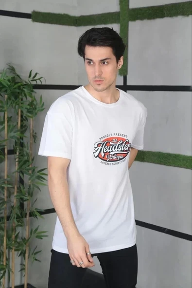 Unisex Baskılı Oversize T-Shirt - Beyaz - 3