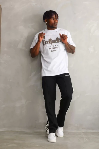 Unisex Oversize Kolye Dahil T-Shirt - Beyaz - 2