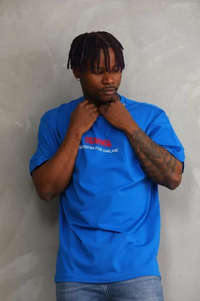 Unisex Baskılı Oversize T-Shirt - Mavi - Resim 8