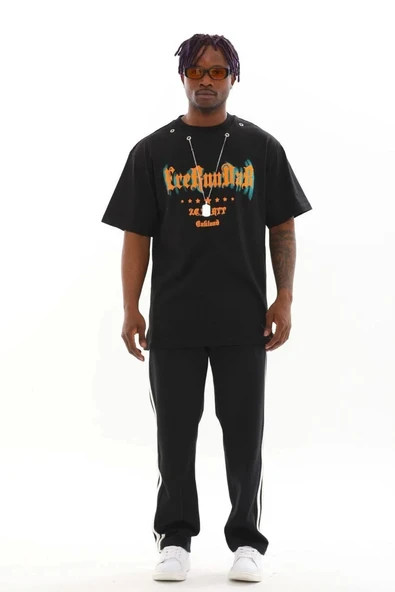 Unisex Oversize Kolye Dahil T-Shirt - Siyah - 3