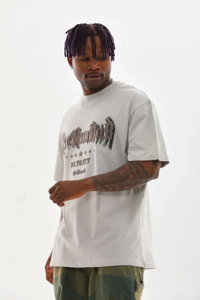 Unisex Baskılı Oversize T-Shirt - Gri - 6